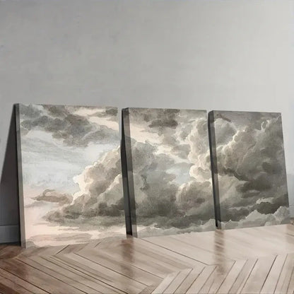 3pcs Grey Clouds In The Sky Wall Art Set Canvas Framed 60x90cm - High Quality Print 100% Australian Made Wall Canvas Ready to Hang