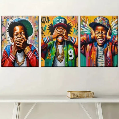 3pcs Modern Fashion Graffiti Style Figure   Art Set Canvas Unframed - High Quality Print 100% Australian Made Wall Canvas