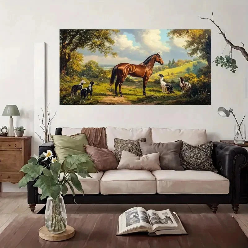 Brown Horse & Border Wall Art Canvas Office Home Room Framed 120x60cm