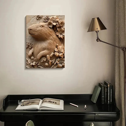 Serene Capybara Surrounded by Heart Painting  40x60cm Metal Print Ready to Hang - Bella Home Decor