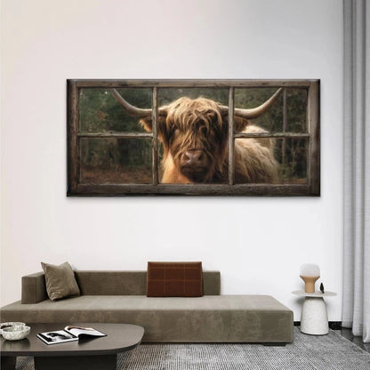 Highland Cow Scottish Cow Wall Art Canvas Office Home Room Framed 120x60cm
