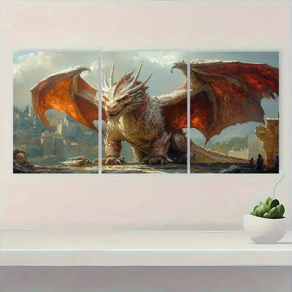 3pcs Medieval Dragon Dark Academia Art RT Wall Art Set Canvas Framed 50x70cm - High Quality Print 100% Australian Made Wall Canvas Ready to Hang