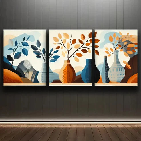 3pcs Abstract Vase Nature Colorful Perfect Wall Art Set Canvas Unframed - High Quality Print 100% Australian Made Wall Canvas