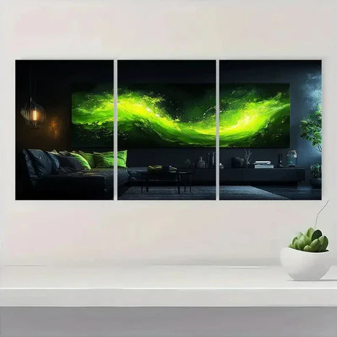 3pcs Modern Abstract Neon Green Wall Art Canvas Unframed - High Quality Print 100% Australian Made Wall Canvas - Bella Home Decor