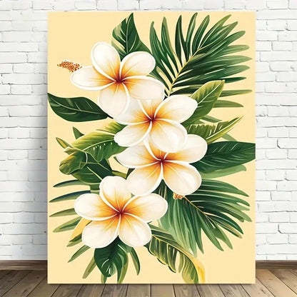 Beautiful Tropical Plumeria Flowers & Green Painting 40x60cm Metal Print Ready to Hang