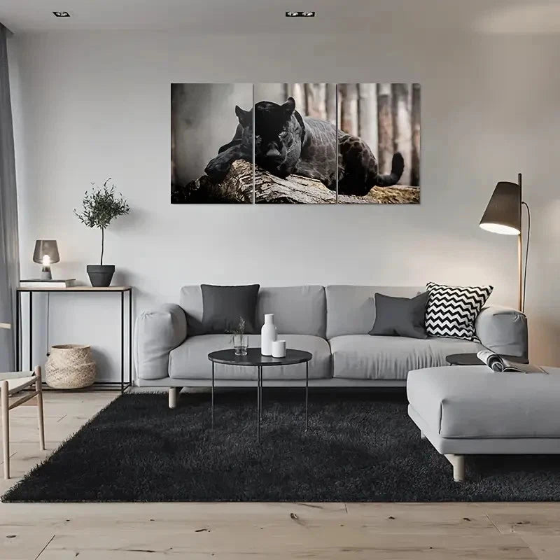 3pcs Black Panther Modern Animal Metal Print Ready to Hang Art - Bella Home Decor