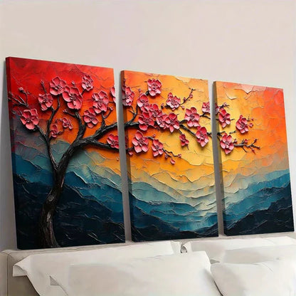 3pcs Textured Cherry Blossom Sunset  Wall Art Set Canvas Unframed - High Quality Print 100% Australian Made Wall Canvas