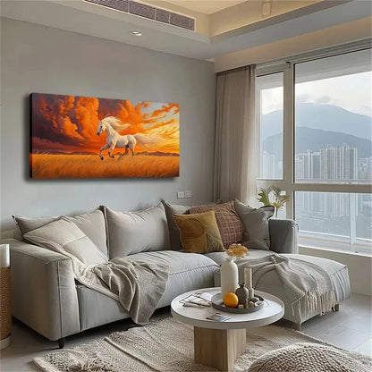 Majestic White Horse Dramatic Wall Art Canvas Office Home Room Framed 120x60cm