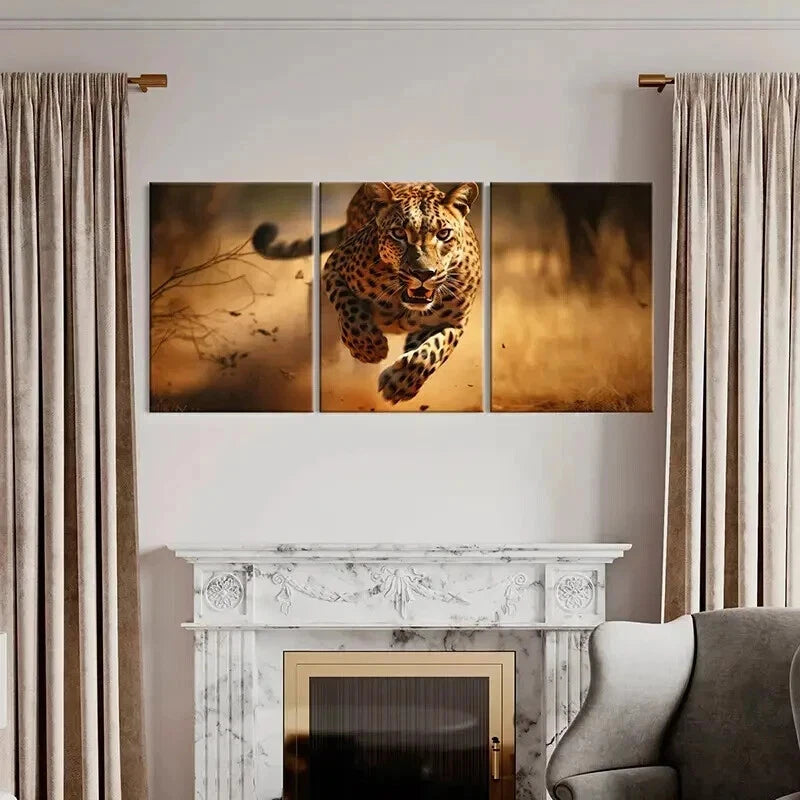 3pcs Cheetah Running in the Grass Wall Art Set Canvas Framed 50x70cm - High Quality Print 100% Australian Made Wall Canvas Ready to Hang - Bella Home Decor
