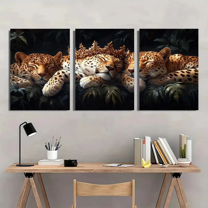 3pcs Serene Sleeping Leopards Metal Print Ready to Hang Art - Bella Home Decor