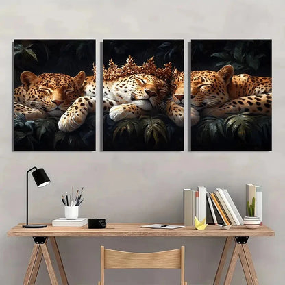 3pcs Serene Sleeping Leopards Metal Print Ready to Hang Art - Bella Home Decor