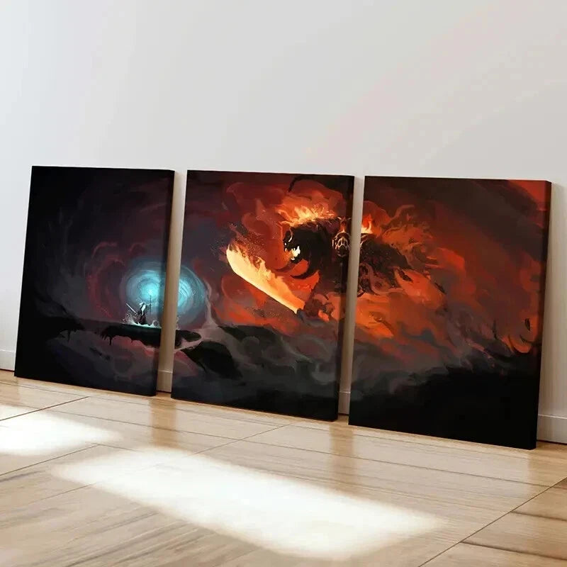 3pcs Middle Earth Wizard & Monster Vintage Wall Art Set Canvas Framed 60x90cm - High Quality Print 100% Australian Made Wall Canvas Ready to Hang - Bella Home Decor