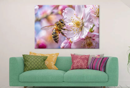 Vibrant Bee And Pink Flowers Wall Art Decor 100% Australian Made - Bella Home Decor