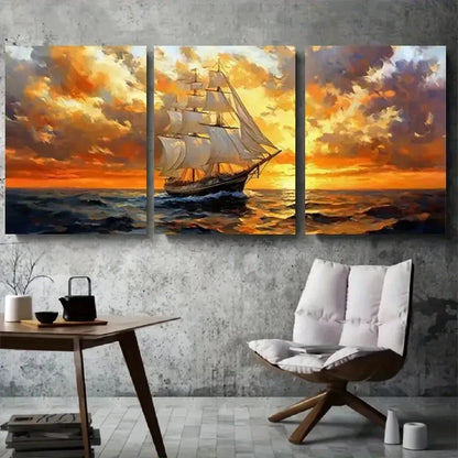3pcs Dramatic Clouds Vintage Nautical Sunset Metal Print Ready to Hang Art - Bella Home Decor