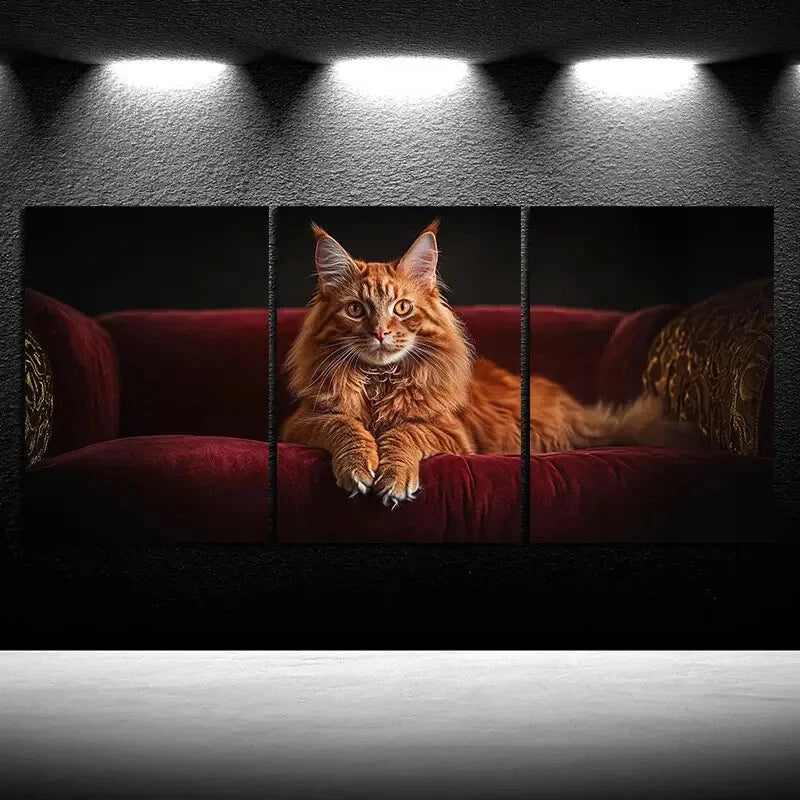 3pcs The Cutest Cat On The Red Sofa Metal Print Ready to Hang Art - Bella Home Decor