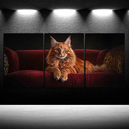 3pcs The Cutest Cat On The Red Sofa Metal Print Ready to Hang Art - Bella Home Decor