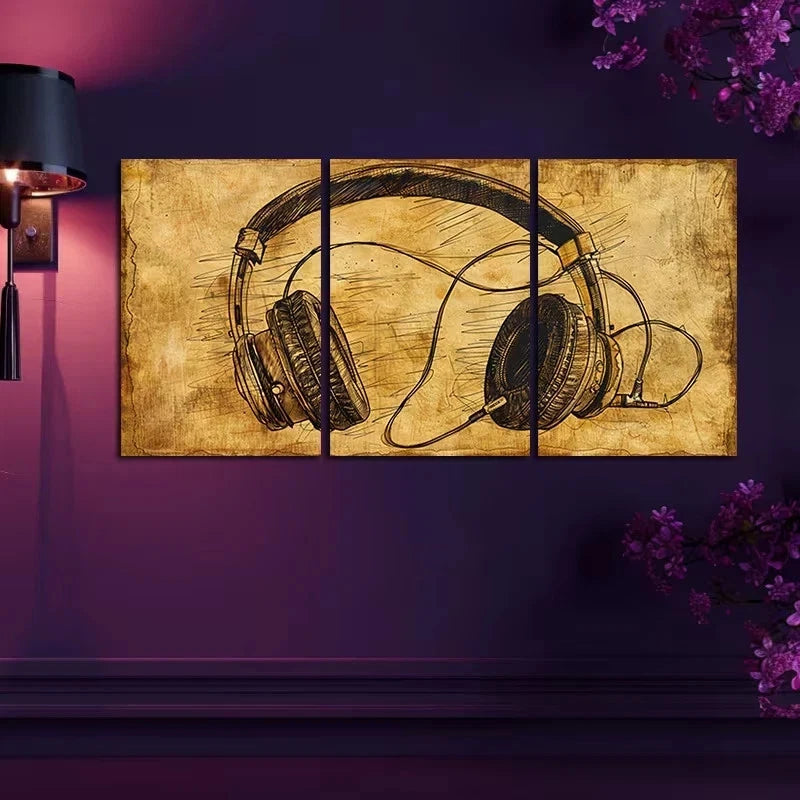 3pcs Doodle on Headphones Metal Print Ready to Hang Art - Bella Home Decor