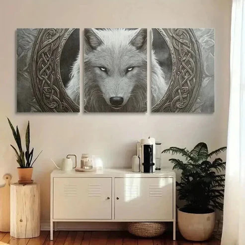 3pcs White Wolf Staring Straight  Wall Art Set Canvas Unframed - High Quality Print 100% Australian Made Wall Canvas