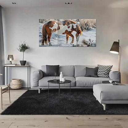 3pcs Snowy Winter Scene Horse Metal Print Ready to Hang Art