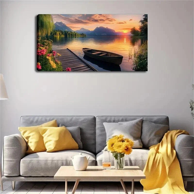 Serene Lake Mountain Landscape Wall Art Canvas Office Home Room Framed 120x60cm - Bella Home Decor