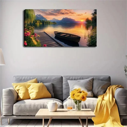 Serene Lake Mountain Landscape Wall Art Canvas Office Home Room Framed 120x60cm - Bella Home Decor
