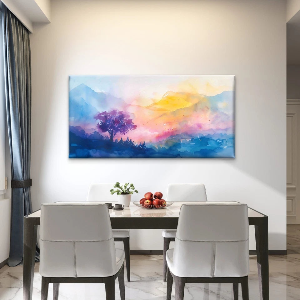 Landscape With Mountain Trees Wall Art Canvas Office Home Room Framed 120x60cm