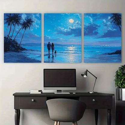 3pcs Romantic Beach Walk Couple Perfect Wall Art Set Canvas Framed 50x70cm - High Quality Print 100% Australian Made Wall Canvas Ready to Hang
