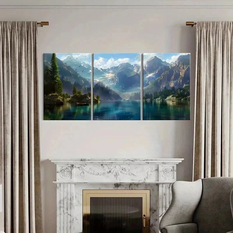 3pcs Natural Landscape Art Mountain Lake Wall Art Set Canvas Framed 60x90cm - High Quality Print 100% Australian Made Wall Canvas Ready to Hang