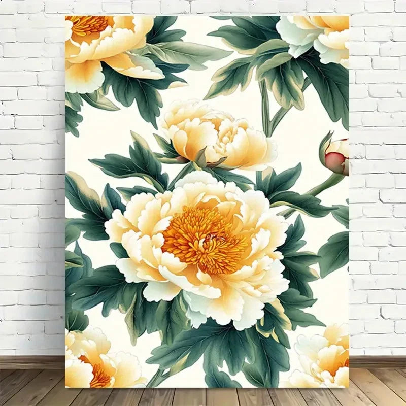 Beautiful Golden Peony Floral Painting 40x60cm Metal Print Ready to Hang - Bella Home Decor