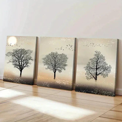 3pcs Trees Under Sunset Simple Style Wall Art Set Canvas Unframed - High Quality Print 100% Australian Made Wall Canvas