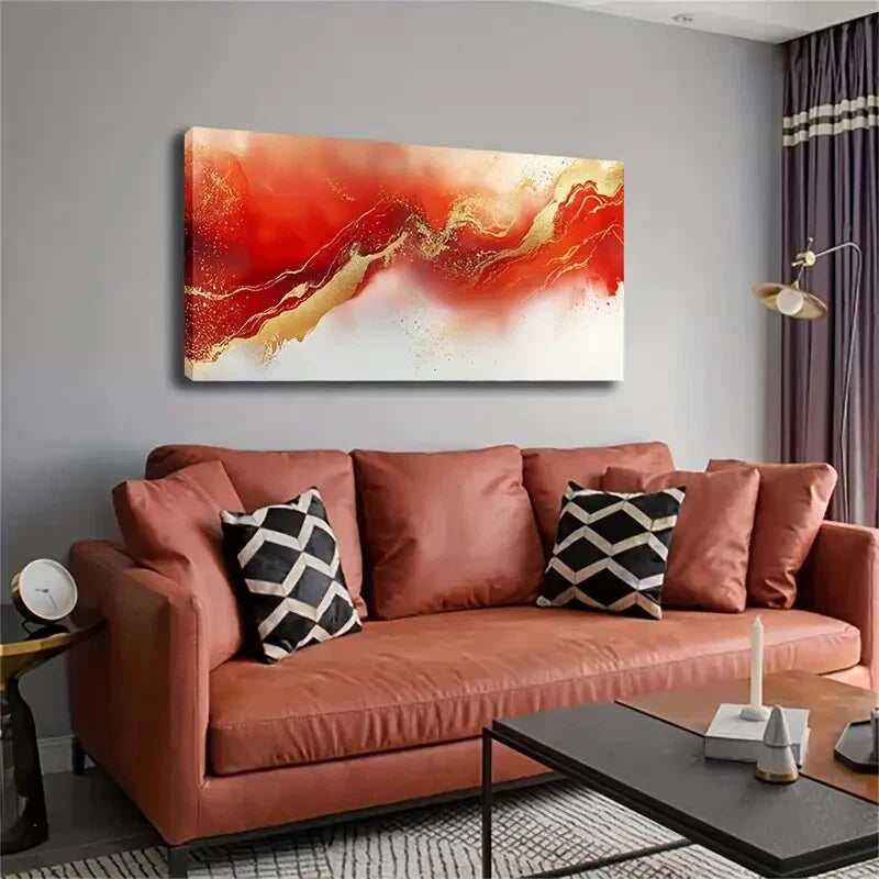Modern Abstract Red & Golden Wall Art Canvas Office Home Room Framed 120x60cm - Bella Home Decor