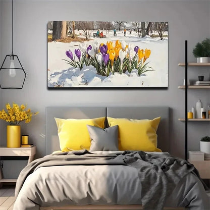 Flowers In The Snow Wall Art Canvas Office Home Room Framed 120x60cm