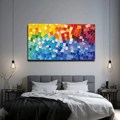 Vibrant Colorful Mosaic Modern Wall Art Canvas Office Home Room Framed 120x60cm