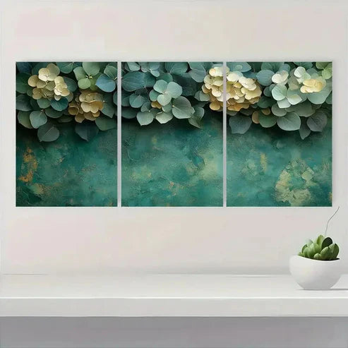 3pcs Green & Beige Floral Elegant LH Wall Art Set Canvas Unframed - High Quality Print 100% Australian Made Wall Canvas - Bella Home Decor
