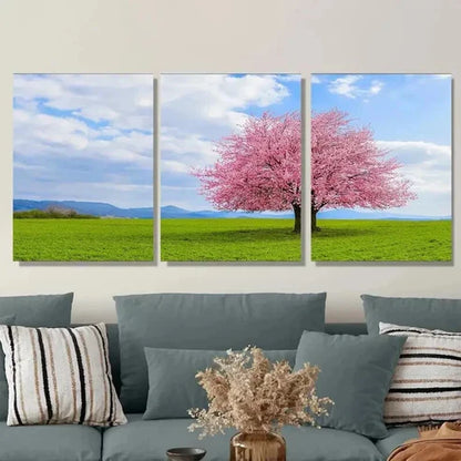 3pcs Cherry Blossom Tree Pink Green Wall Art Set Canvas Unframed - High Quality Print 100% Australian Made Wall Canvas - Bella Home Decor
