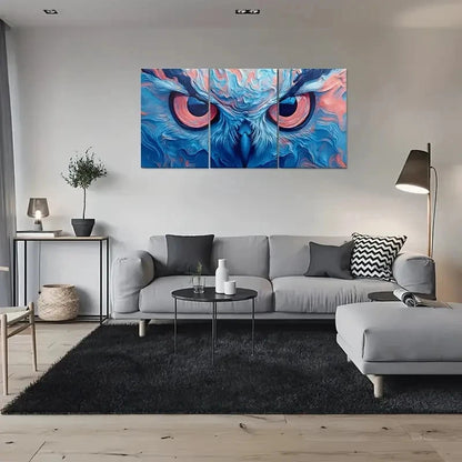 3pcs Abstract Owl Eyes Modern Blue & Pink Metal Print Ready to Hang Art - Bella Home Decor