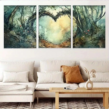 3pcs Nature Pathway Enchanted Forest Heart Arch Wall Art Set Canvas Framed 50x70cm - High Quality Print 100% Australian Made Wall Canvas Ready to Hang