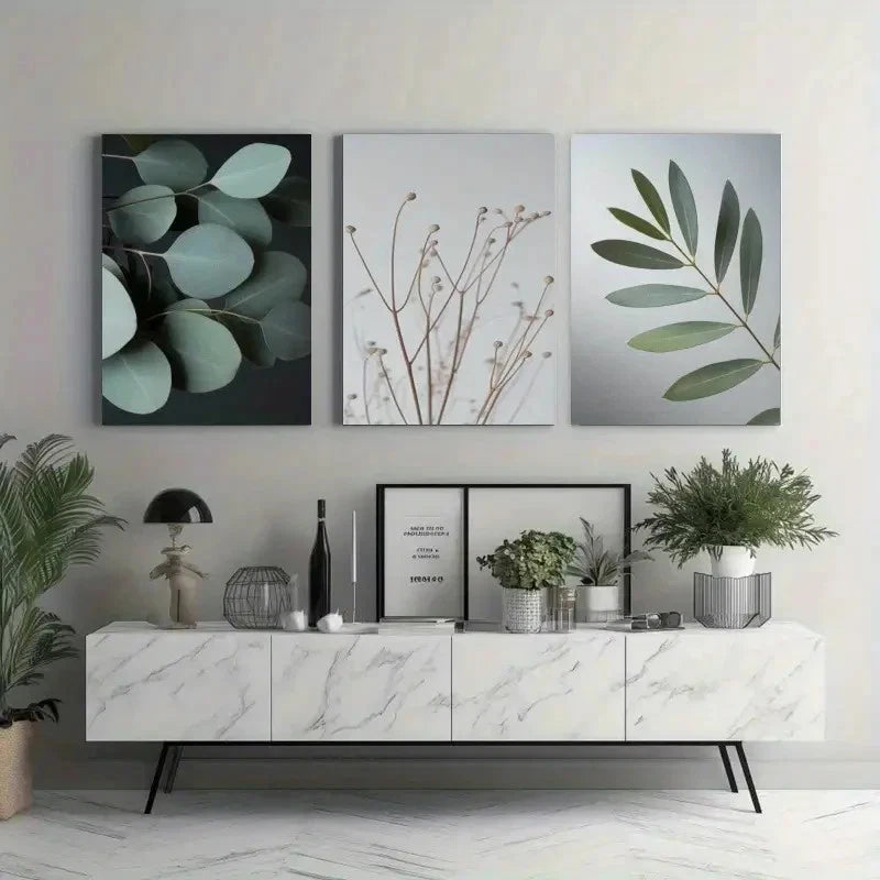 3pcs Leaves, Dandelion, Palm Leaves  Wall Art Set Canvas Framed 60x90cm - High Quality Print 100% Australian Made Wall Canvas Ready to Hang