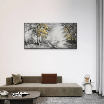 River Woods Forest Black White Wall Art Canvas Office Home Room Framed 120x60cm