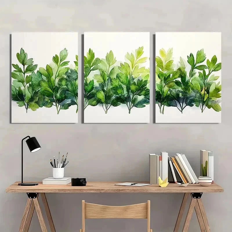 3pcs Herbs Watercolor Green Nature Perfect Wall Art Set Canvas Framed 50x70cm - High Quality Print 100% Australian Made Wall Canvas Ready to Hang - Bella Home Decor