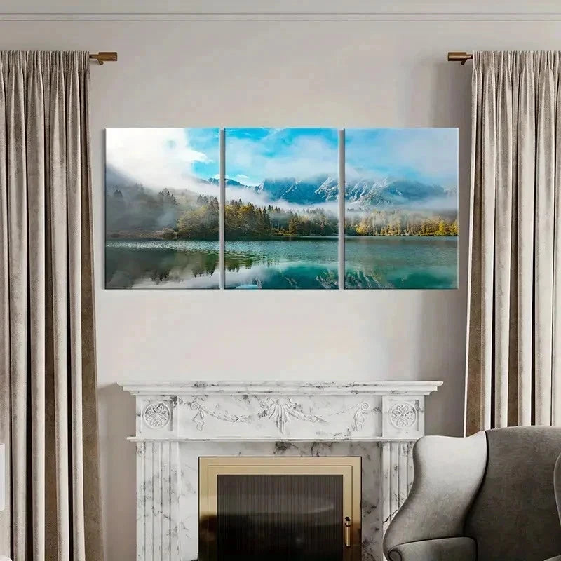 3pcs Lake Mountain Forest Modern Decor Wall Art Set Canvas Framed 50x70cm - High Quality Print 100% Australian Made Wall Canvas Ready to Hang