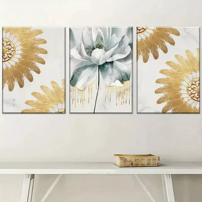 3pcs Elegant Golden Light Luxury Floral Canvas Unframed - High Quality Print 100% Australian Made Wall Canvas