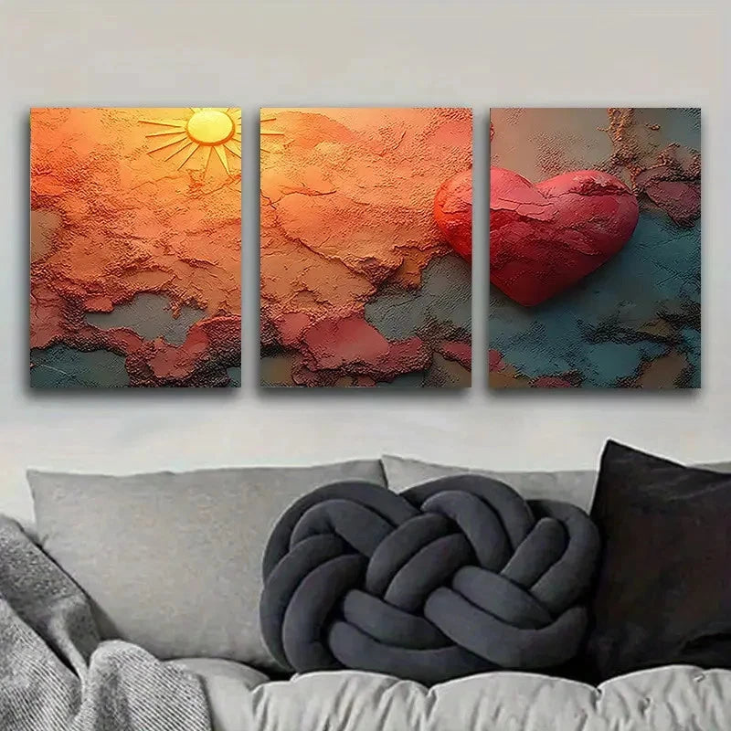 3pcs Warmth of Love Abstract Wall Art Set Canvas Framed 40x60cm - High Quality Print 100% Australian Made Wall Canvas Ready to Hang - Bella Home Decor