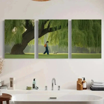 3pcs Willow Tree Walking Dog Canvas   Wall Art Set Canvas Framed 50x70cm - High Quality Print 100% Australian Made Wall Canvas Ready to Hang