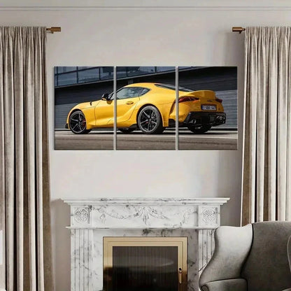 3pcs Yellow Super Car Modern Vehicle Wall Art Set Canvas Framed 50x70cm - High Quality Print 100% Australian Made Wall Canvas Ready to Hang