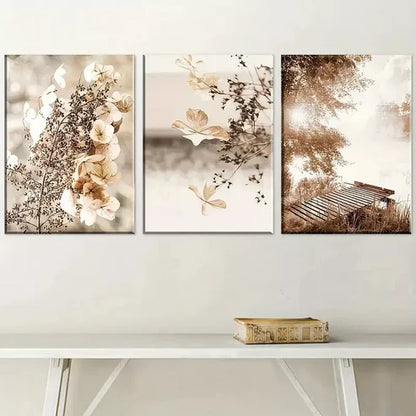 3pcs Natural Leaf Deep Autumn Landscape  Art Set Canvas Unframed - High Quality Print 100% Australian Made Wall Canvas