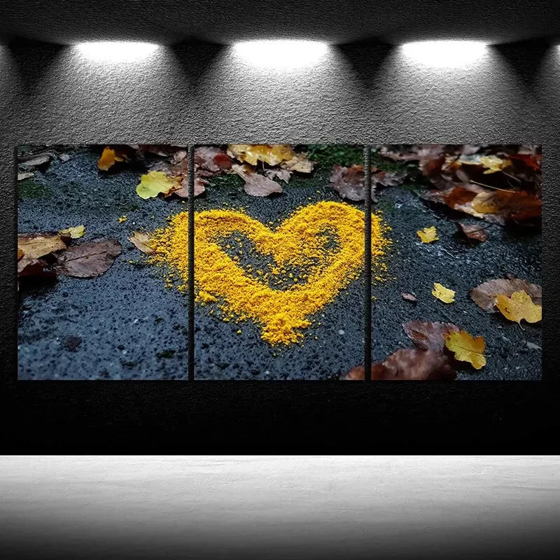 3pcs Love Made of Leaves Autumn Leaves Metal Print Ready to Hang Art