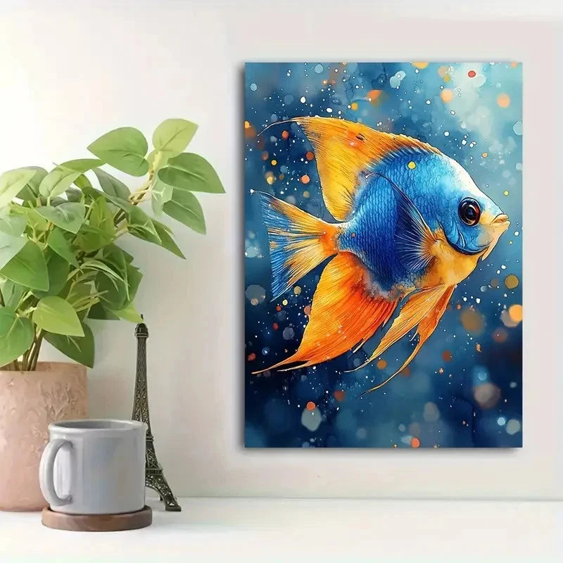 Beautiful Beautiful Blue Angel Fish Painting 40x60cm Metal Print Ready to Hang - Bella Home Decor