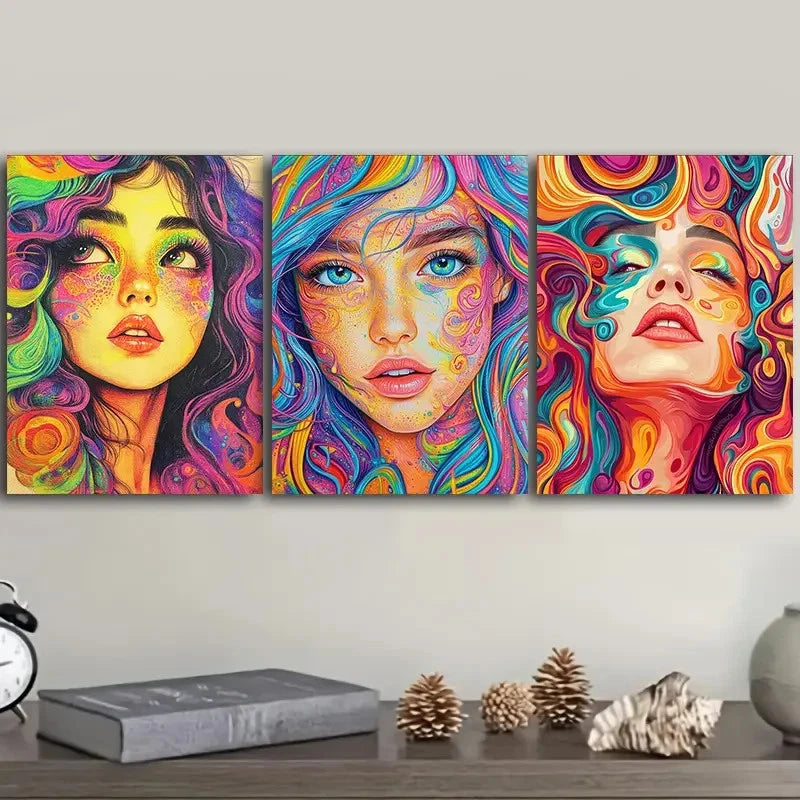 3pcs A beautiful girl with vibrant Wall Art Set Canvas Framed 50x70cm - High Quality Print 100% Australian Made Wall Canvas Ready to Hang - Bella Home Decor