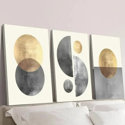 3pcs Gold and Grey Sphere Pattern Decoration Wall Art Set Canvas Unframed - High Quality Print 100% Australian Made Wall Canvas - Bella Home Decor